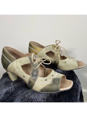 DKODE Lace Up Peep Toe Heels Green Size 37